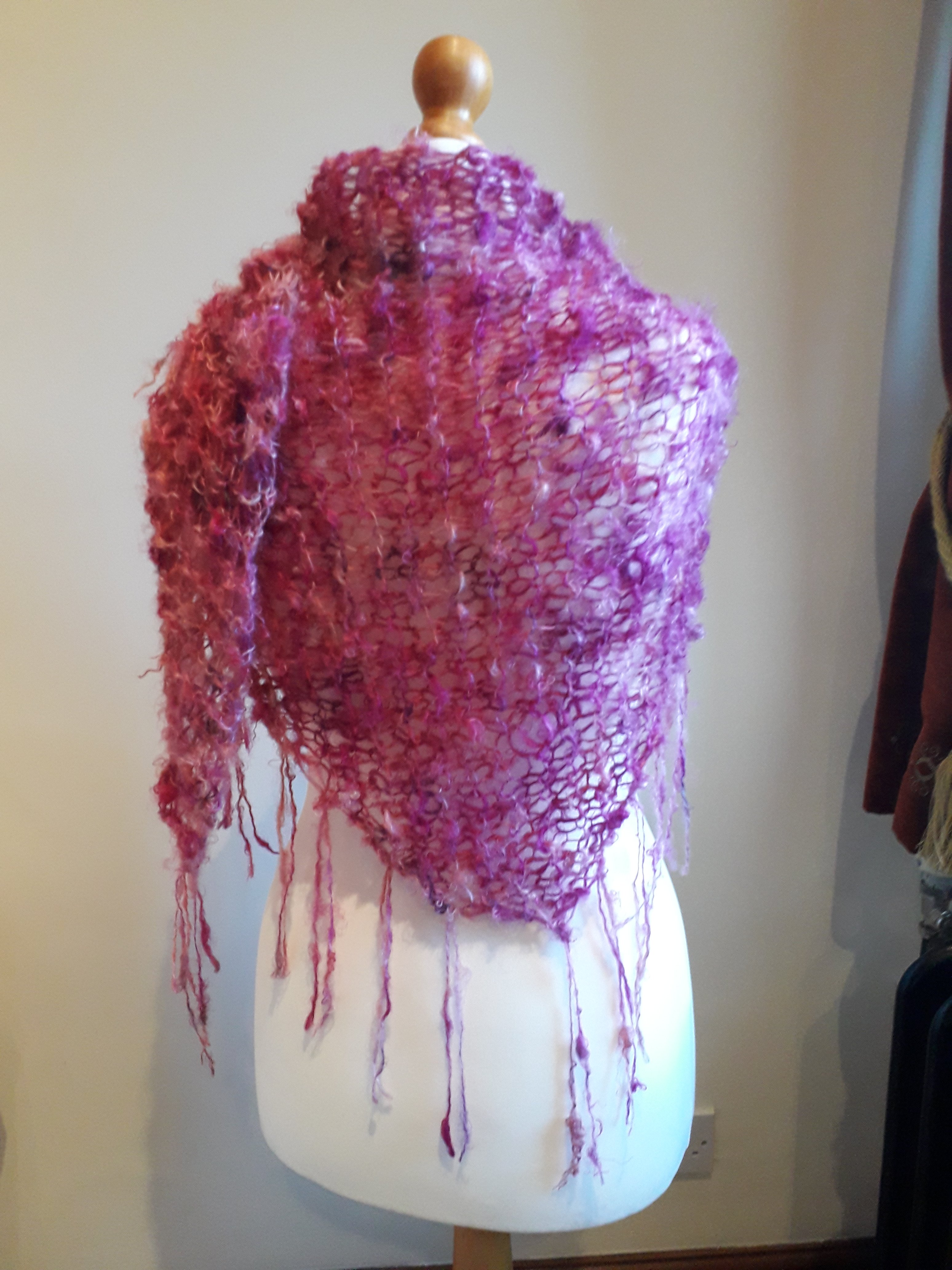 Pink / Purple / Red - Hand Knitted, Hand Dyed Scarf / Shawl - Image 5