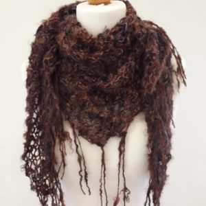 Fringed Brown Silk and Mohair Scarf